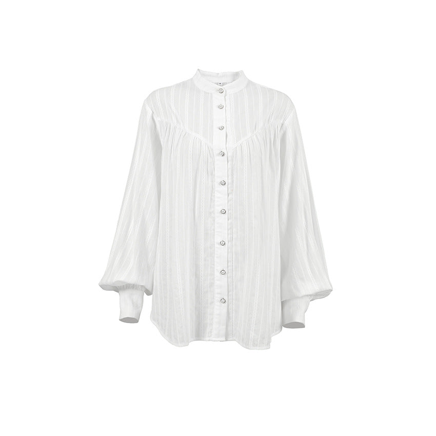 Cotton French shirt long-sleeved women's clothing 2025 spring and summer new simple bubble sleeve top - Seldom Seen Styles