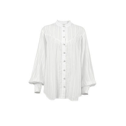 Cotton French shirt long-sleeved women's clothing 2025 spring and summer new simple bubble sleeve top