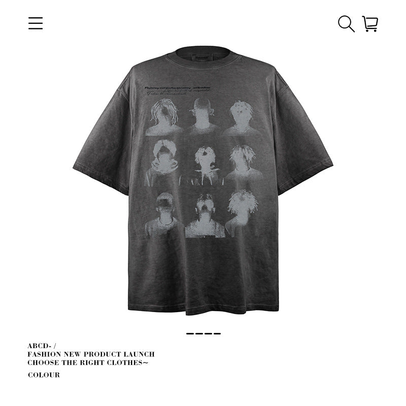 VANCARHELL Nine Grid Portrait Heavy Wash Tee