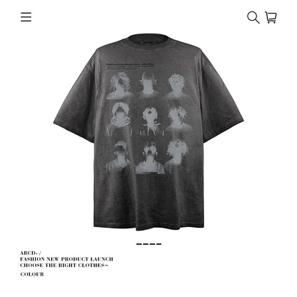 VANCARHELL Nine Grid Portrait Heavy Wash Tee