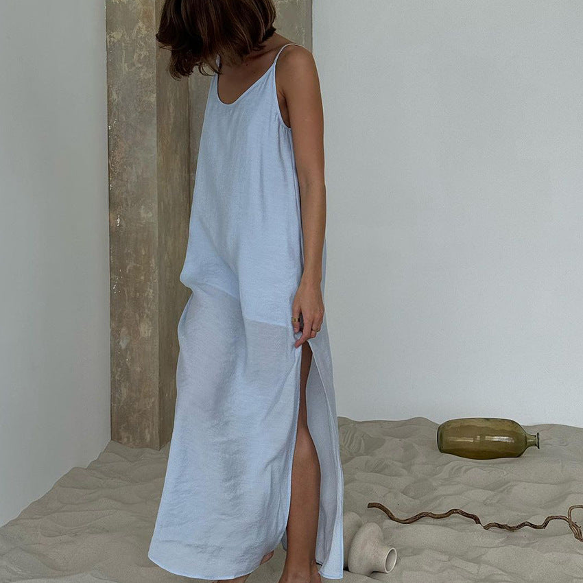 Suspender nightgown, long skirt, one-piece pajamas, comfortable and loose, can be worn outside women's loungewear - Seldom Seen Styles
