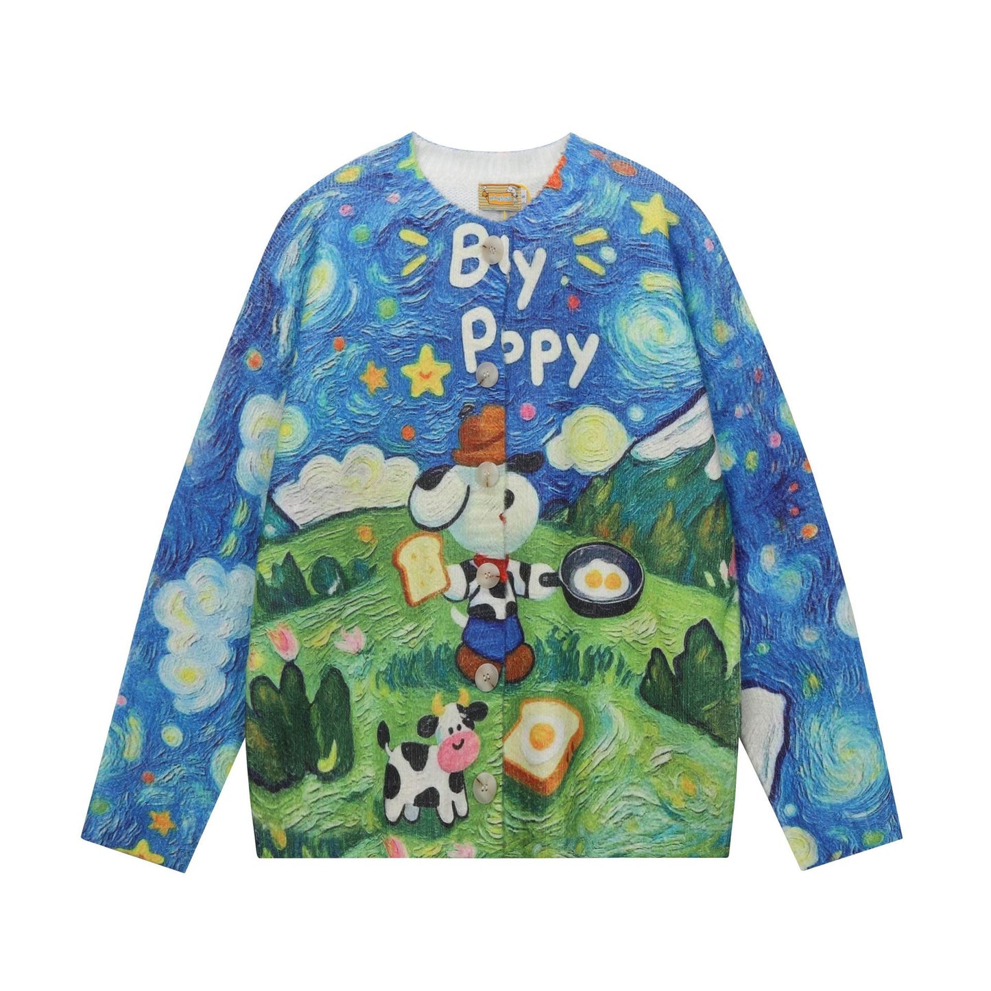 Full-Print Cartoon Cardigan Sweater Unisex Loose Fit Cute Kawaii Knit Open-Front Autumn Casual Couple Sweater | Toon Cardi