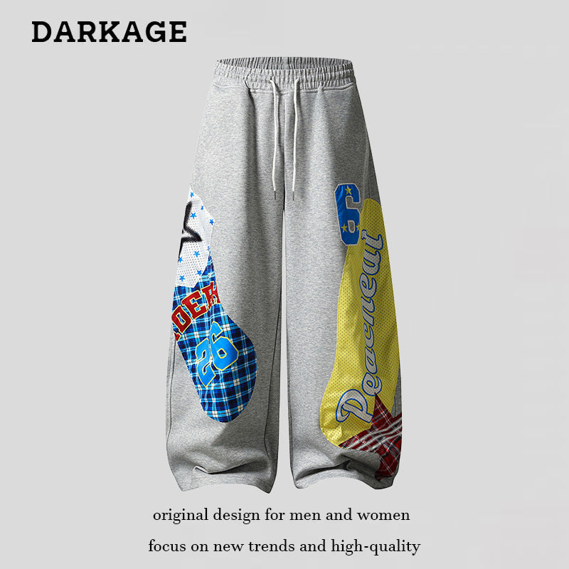 DARKAGE No.26 Plaid Mesh Patchwork Heavyweight Sweatpants