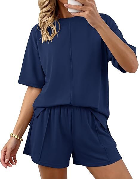 Women's Two Piece Shorts Set Casual Lounge Set Oversized T Shirt and Shorts Matching Set Summer Outfit