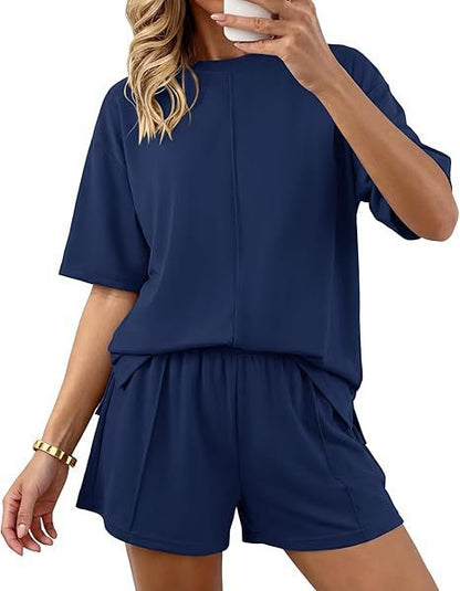 Women's Two Piece Shorts Set Casual Lounge Set Oversized T Shirt and Shorts Matching Set Summer Outfit