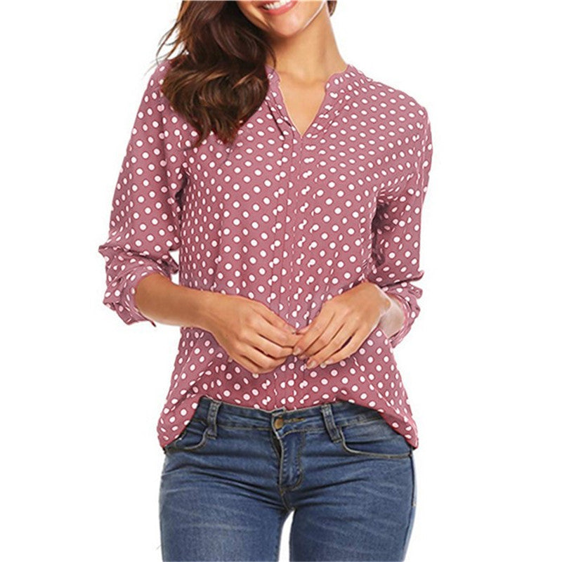 Women's Polka Dot Blouse V Neck Long Sleeve Shirt Casual Business Casual Work Top Loose Fit Tunic Blouse Plus Size