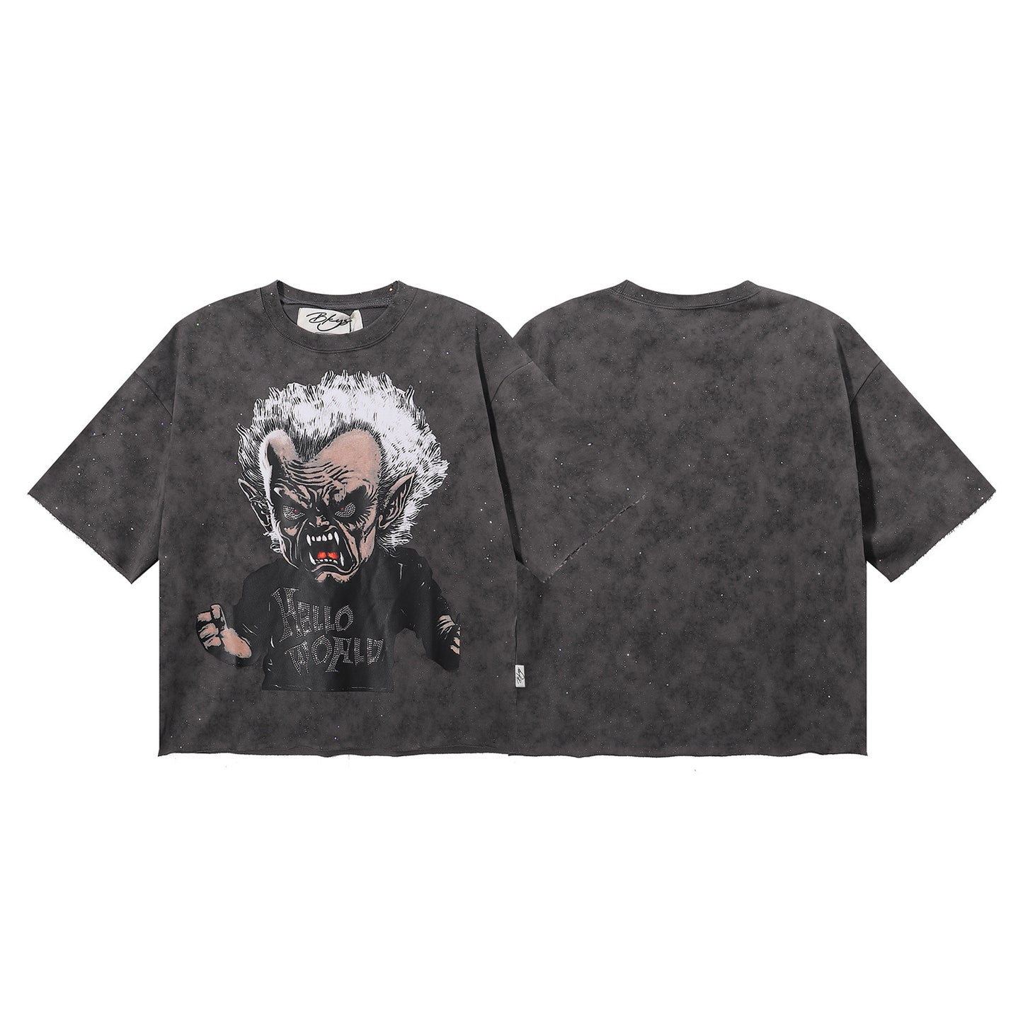 DARKAGE Skull Biker Lightning Vintage Washed Heavyweight Tee