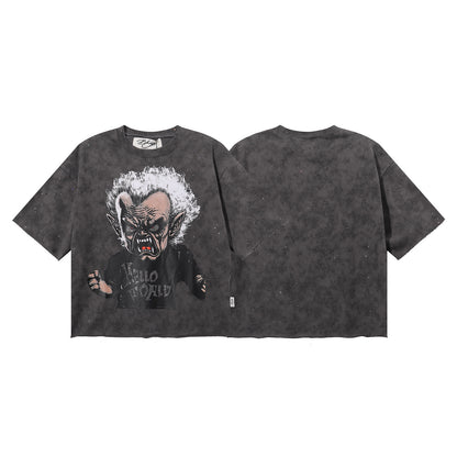 DARKAGE Skull Biker Lightning Vintage Washed Heavyweight Tee