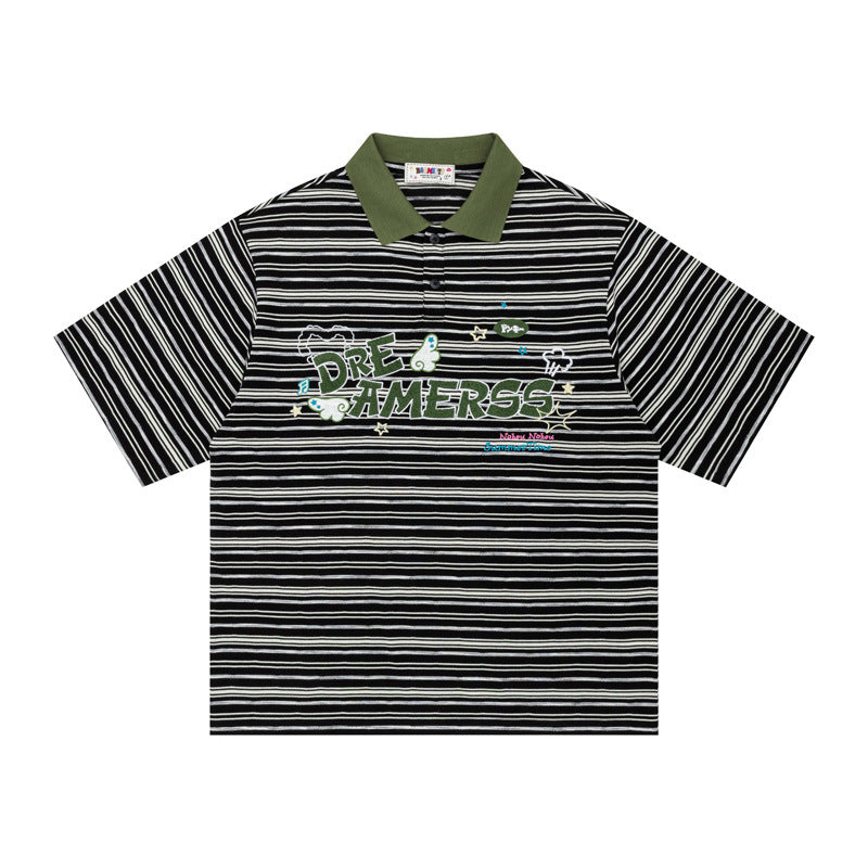 Dreamerss Stripe Polo Shirt Short Sleeve Oversized Casual Summer Streetwear Top | Dreamerss Polo