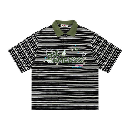 Dreamerss Stripe Polo Shirt Short Sleeve Oversized Casual Summer Streetwear Top | Dreamerss Polo