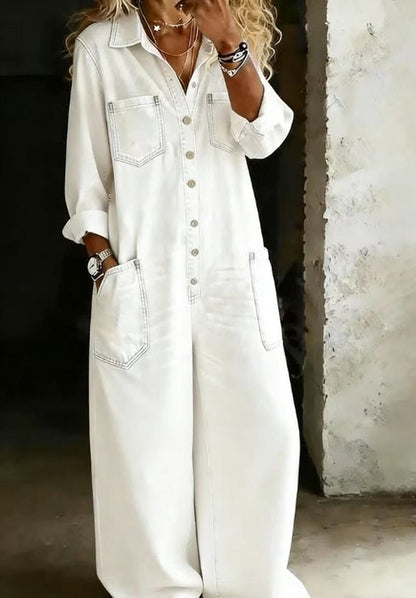 Women's Cotton Casual Jumpsuit Loose Fit Ankle Length Patch Pocket Summer Lounge Outfit