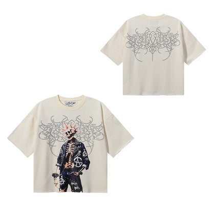 DARKAGE Skull Biker Lightning Vintage Washed Heavyweight Tee
