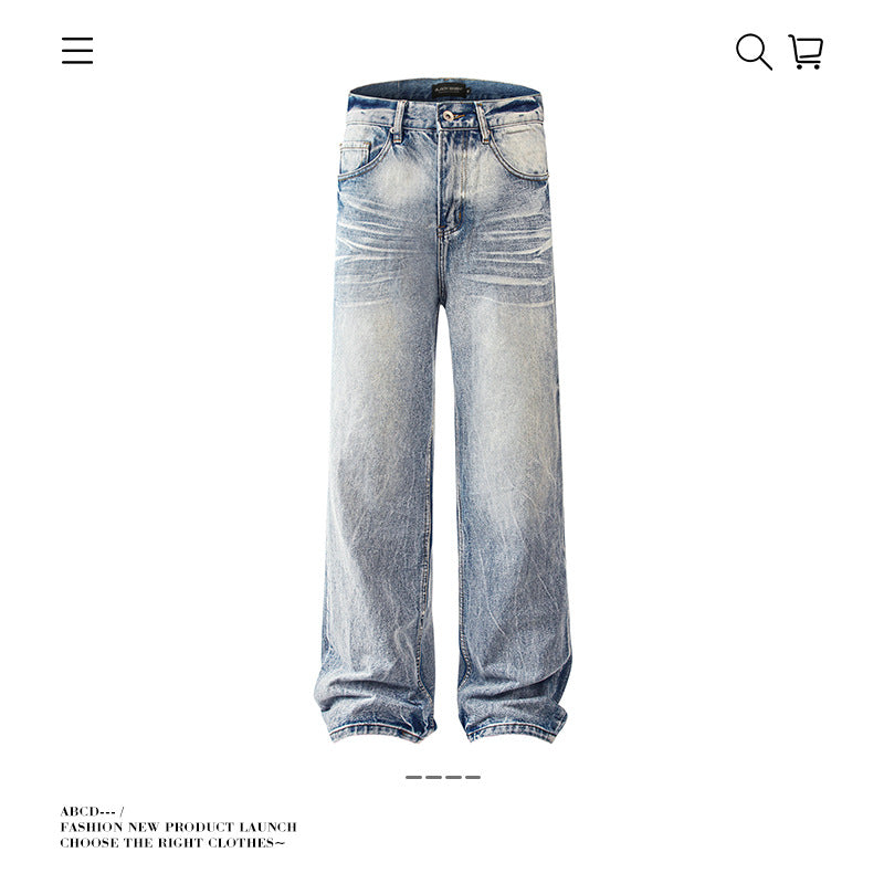 Seakoff Vintage Washed Wide-Leg Distressed Jeans