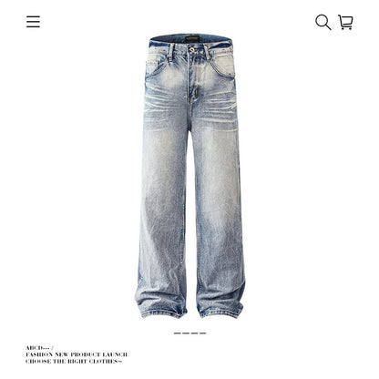 Seakoff Vintage Washed Wide-Leg Distressed Jeans