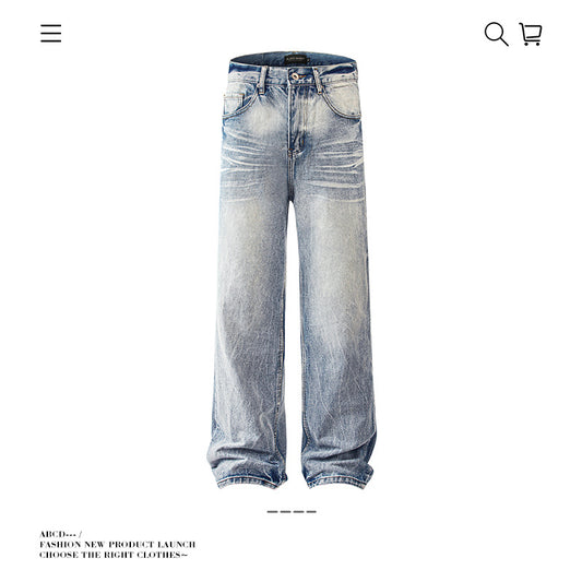 Seakoff Vintage Washed Wide-Leg Distressed Jeans