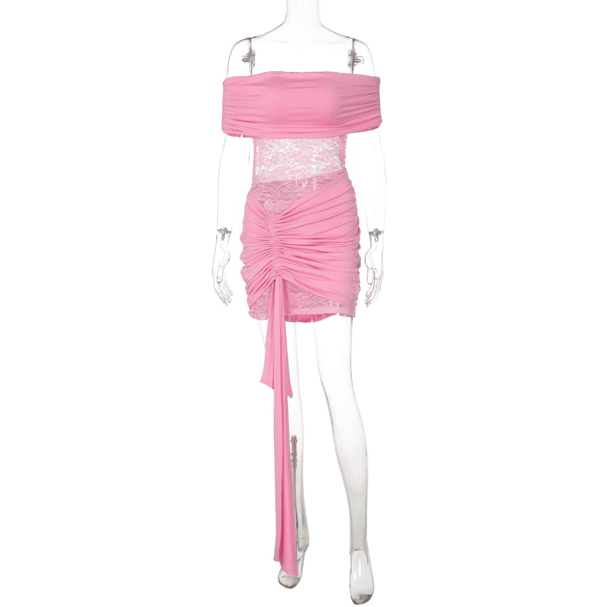 Lace dress sexy tube top one-word neck splicing perspective hip strap short skirt women's clothing - Seldom Seen Styles