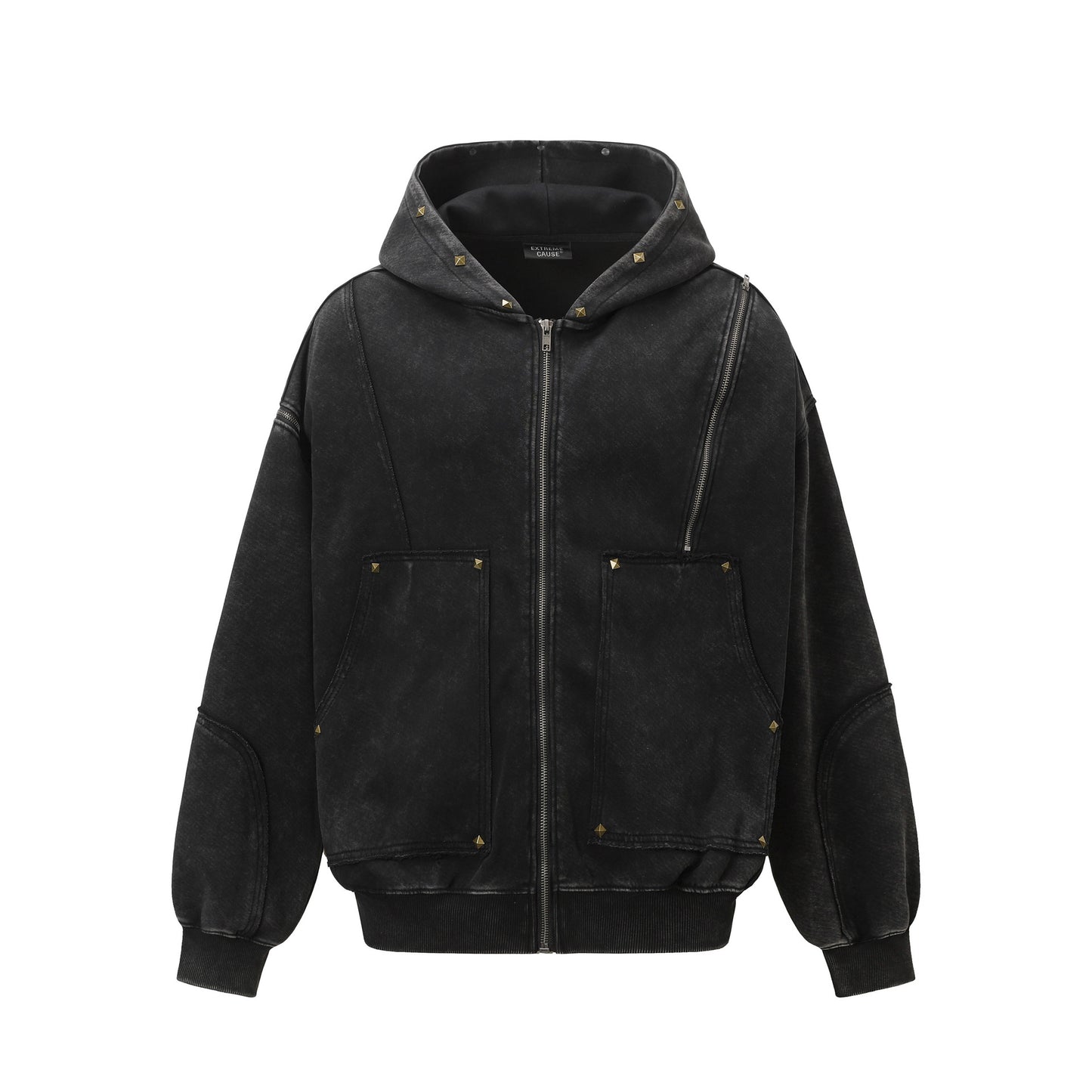 TALISHKO / SUPERMADE Street Washed Distressed Stitching Rivet Hooded Jacket