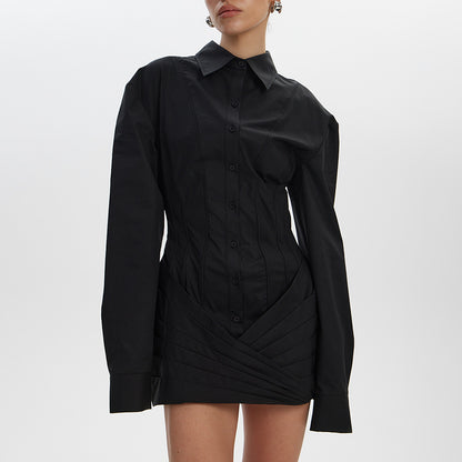 Autumn and winter new waist short dress design temperament long sleeve slim mini skirt