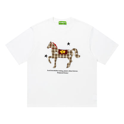 Plaid Horse Graphic Oversized T-Shirt Short Sleeve Crew Neck Casual Summer Streetwear Tee | Plaid Horse Tee