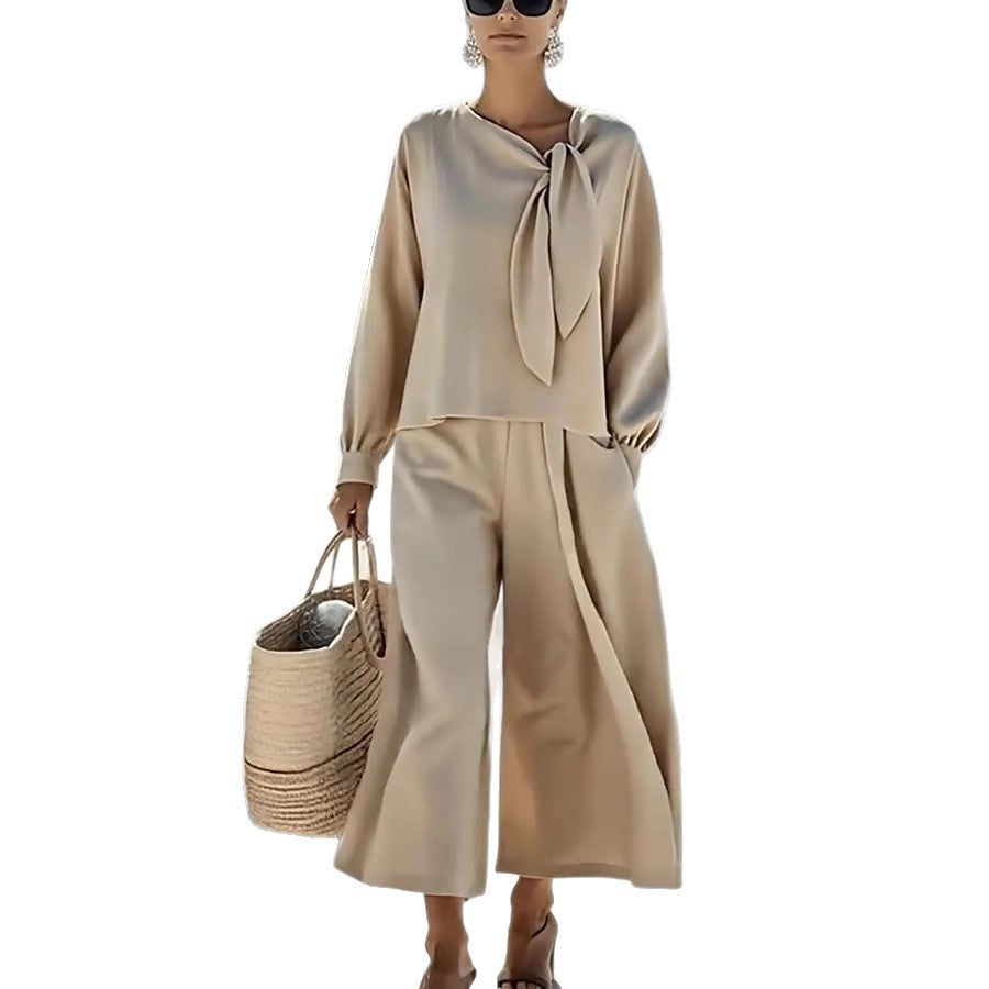 Women's Solid Color Long Sleeve Top Trousers Two Piece Set Fall Casual Chic Outfit Plus Size - Seldom Seen Styles