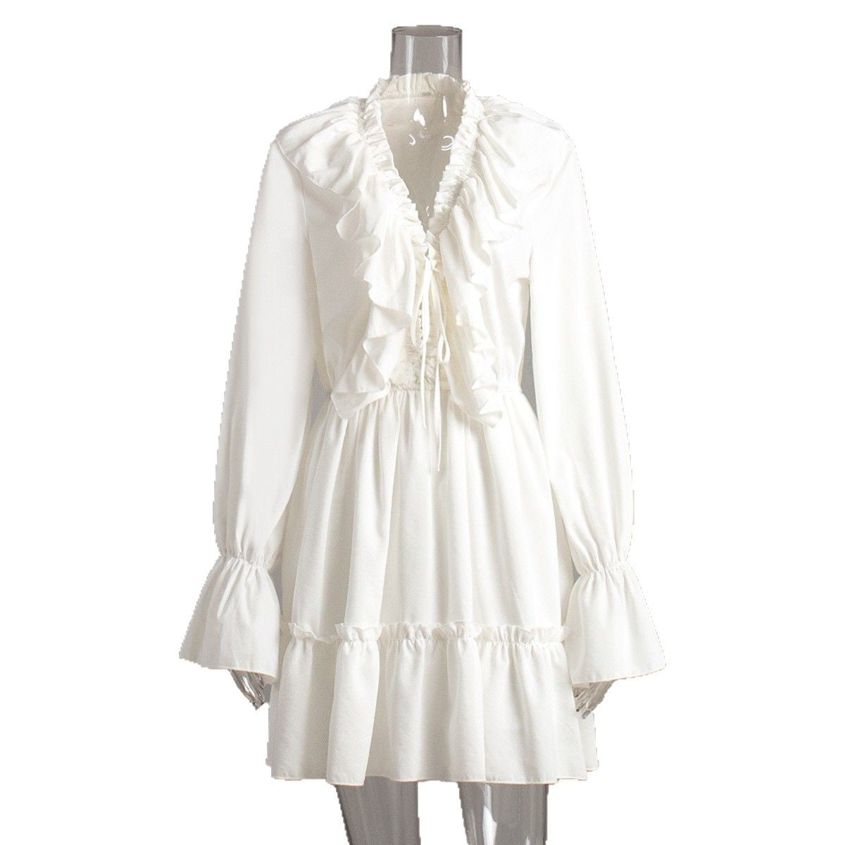 V-neck dress women's new horn sleeve dress short chiffon dress - Seldom Seen Styles