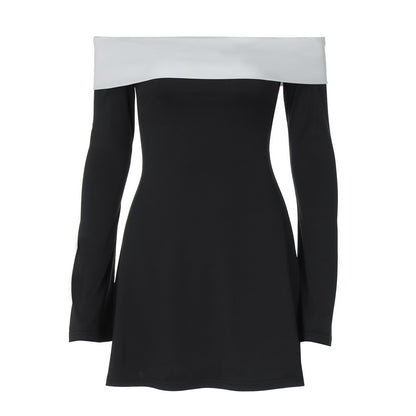 Französisches Mode-Classic, kontrastfarben laminiertes Wickelkleid mit langen Ärmeln, schlankem Schnitt und Temperament für Damen