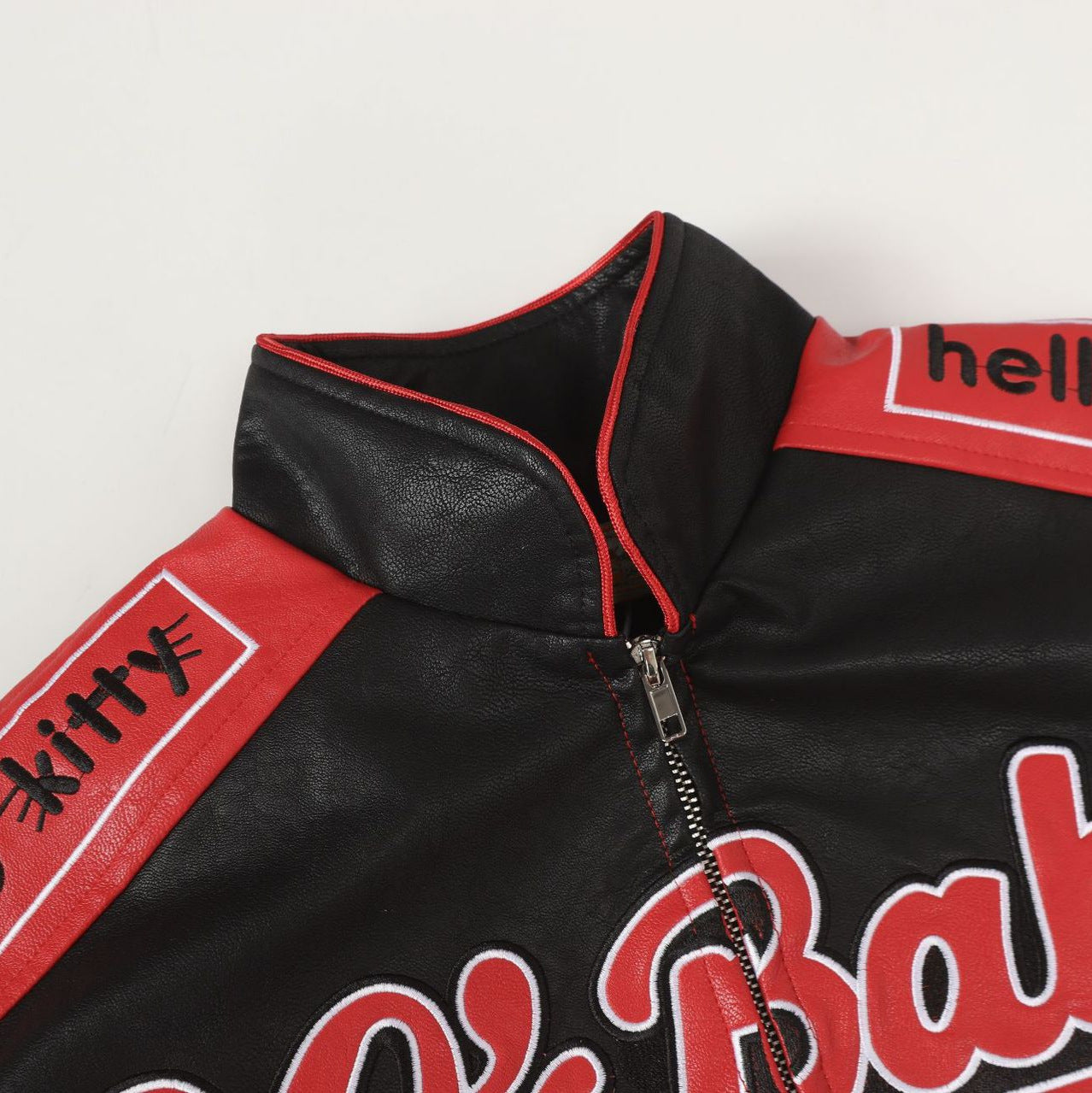 Color Block Embroidered KT Racing Leather Jacket Unisex Loose Fit Motorcycle Couple Streetwear Niche Design Biker Jacket | Moto Kart