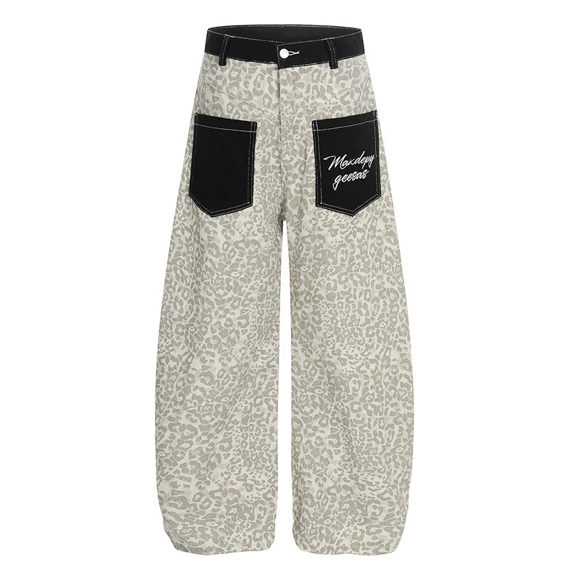 DARKAGE Leopard Print Wide-Leg Pants with Contrast Contrast Pockets