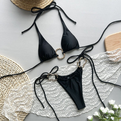 Maillot de bain bikini couleur unie à lacets