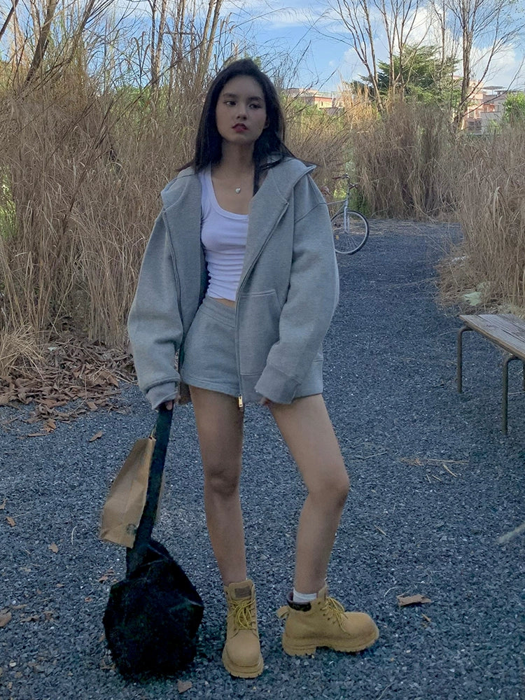 520G  retro top jacket oversize cardigan hooded sweater women loose lazy wind