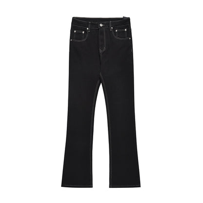 DARKAGE Contrast Stitch Flared Denim Jeans with Ribbon