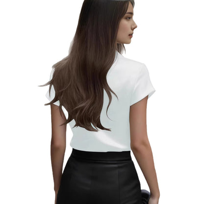 Women's Satin Drape Short Sleeve French Shirt Elegant Casual Summer Vacation Blouse