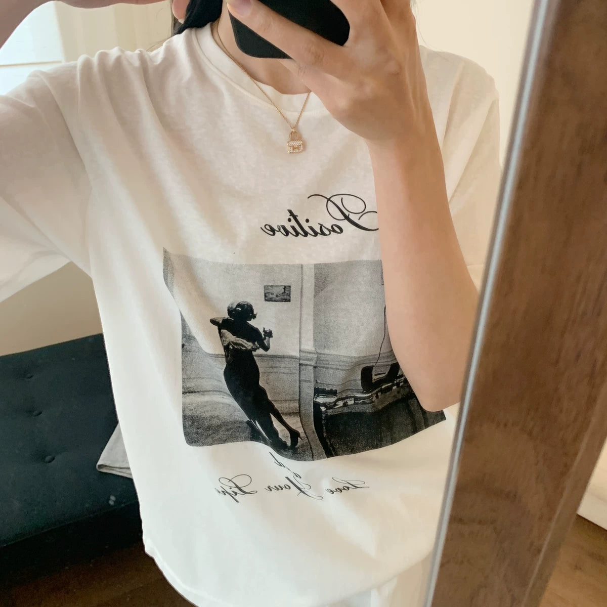Vintage Photo Graphic T-Shirt – “Stay Positive” Aesthetic Casual Oversized Tee - Seldom Seen Styles