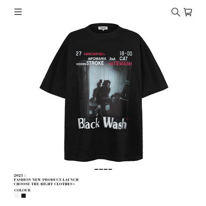 VANCARHELL Infomania Cat Hidden Stroke Black Wash T-shirt