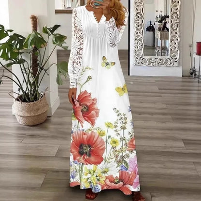 Women's Lace Maxi Dress Long Sleeve Boho Spring Summer Casual Dress