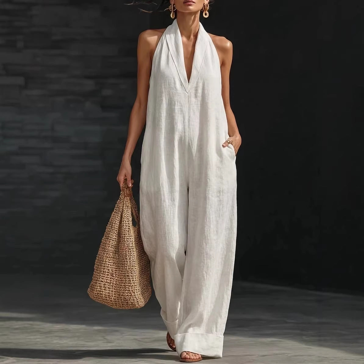 Women's Sleeveless Jumpsuit Elegant Simple Summer Casual Wide Leg Romper Vacation Outfit - Seldom Seen Styles