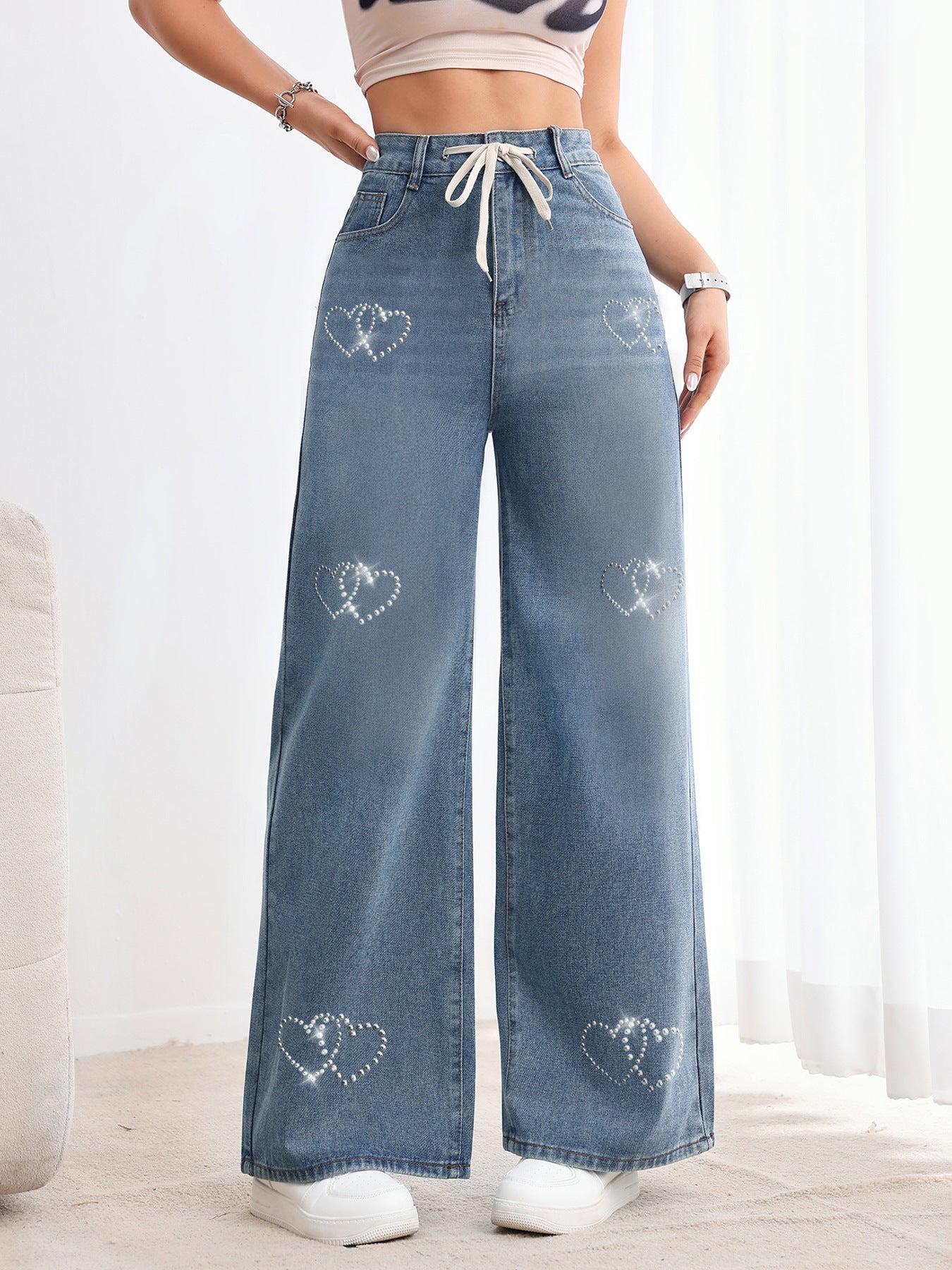 Heart Beaded Metal Jeans - MYSTERYBOXS