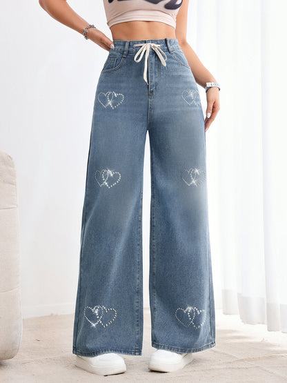 Heart Beaded Metal Jeans