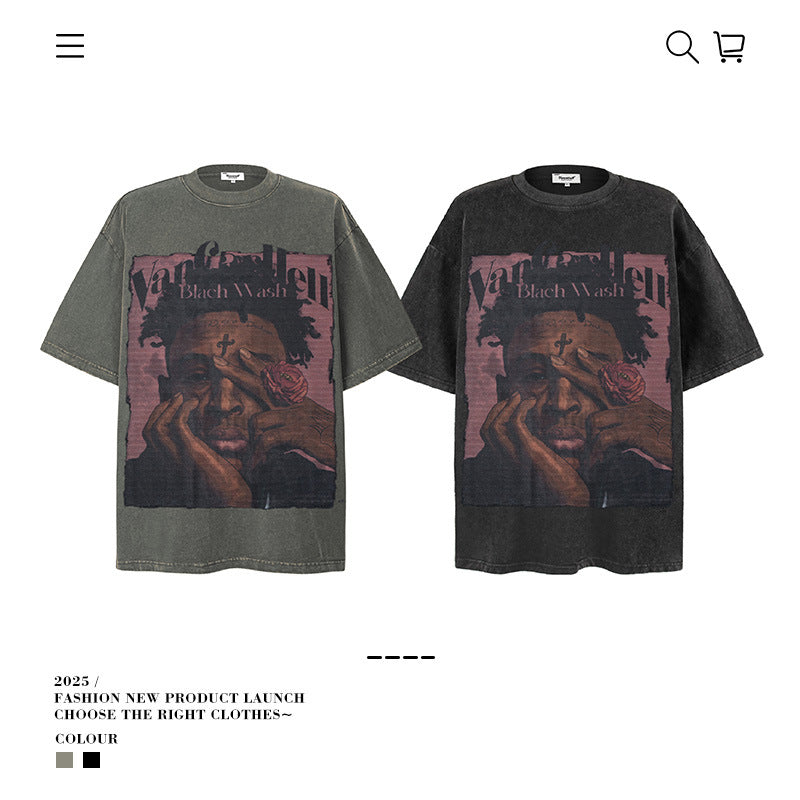 VANCARHELL Black Wash Character Portrait Graphic Tee