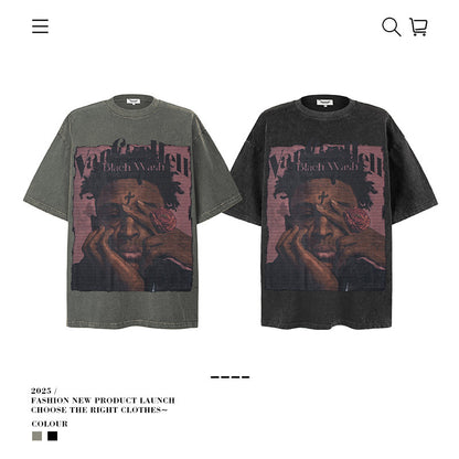 VANCARHELL Black Wash Character Portrait Graphic Tee