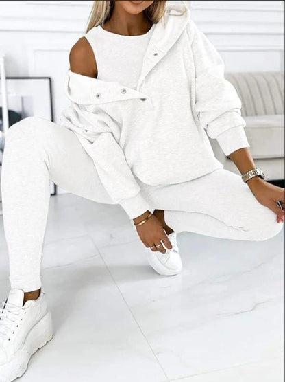 Women's Three Piece Lounge Set Hooded Sweatshirt Tank Top and Leggings Matching Tracksuit Casual Athleisure Outfit