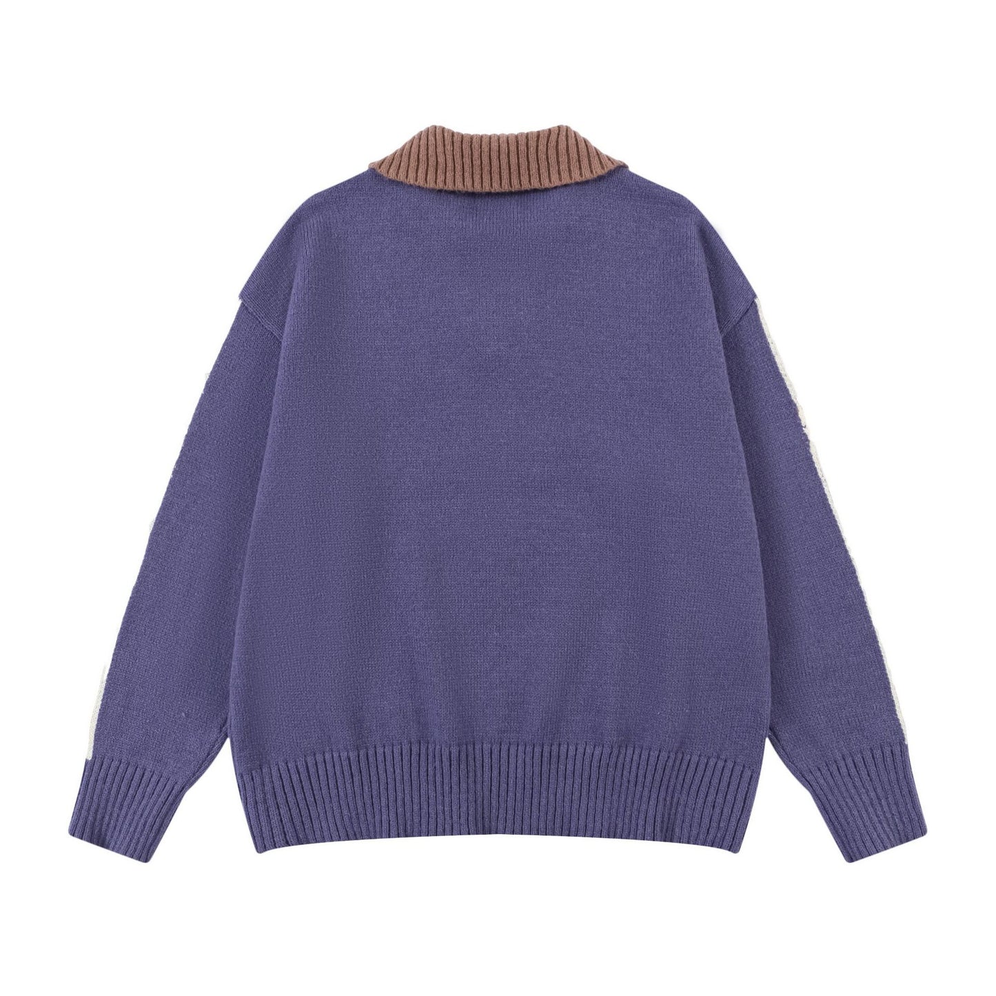 V-Neck Lapel Long Sleeve Color Block Letter Print Knit Sweater Loose Oversized Vintage College Style Autumn Winter Pullover | Attack Knit