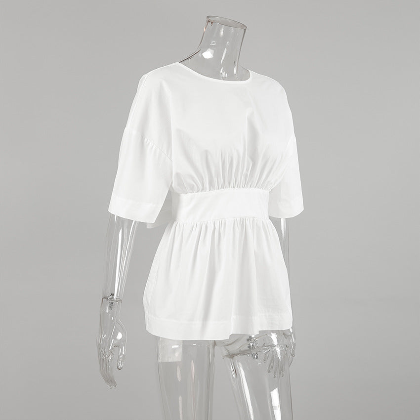 Women's White Bow Back Top Cute Versatile Casual Dressy Blouse for Going Out Brunch Date Night Street Style - Seldom Seen Styles
