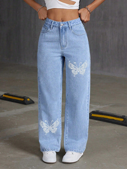 Rhinestone Butterfly Jeans