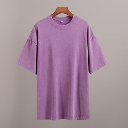 Washed and old short-sleeved T-shirt summer relaxation casual round neck washed polished short-sleeved T-shirt