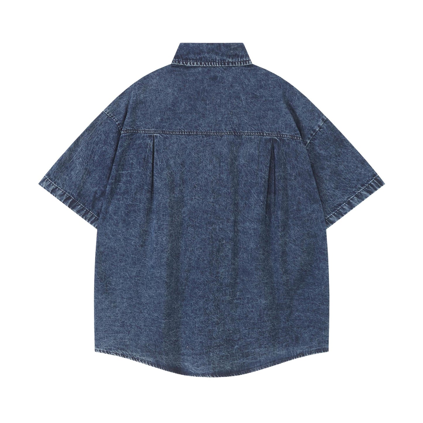 Cat Bag Patch Denim Shirt Fake Messenger Bag Embroidery Loose Fit Couple Niche Japanese Streetwear Button-Up | Cat Bag Denim Shirt