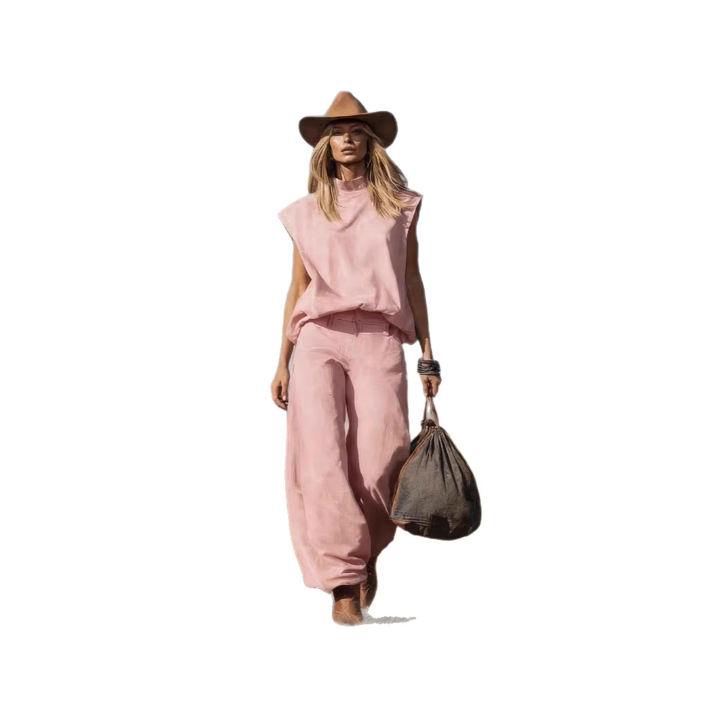 Women's Sleeveless Suede Wide Leg Two Piece Set Vest Top Flared Pants Outfit Fall Winter Casual Chic Plus Size - Seldom Seen Styles