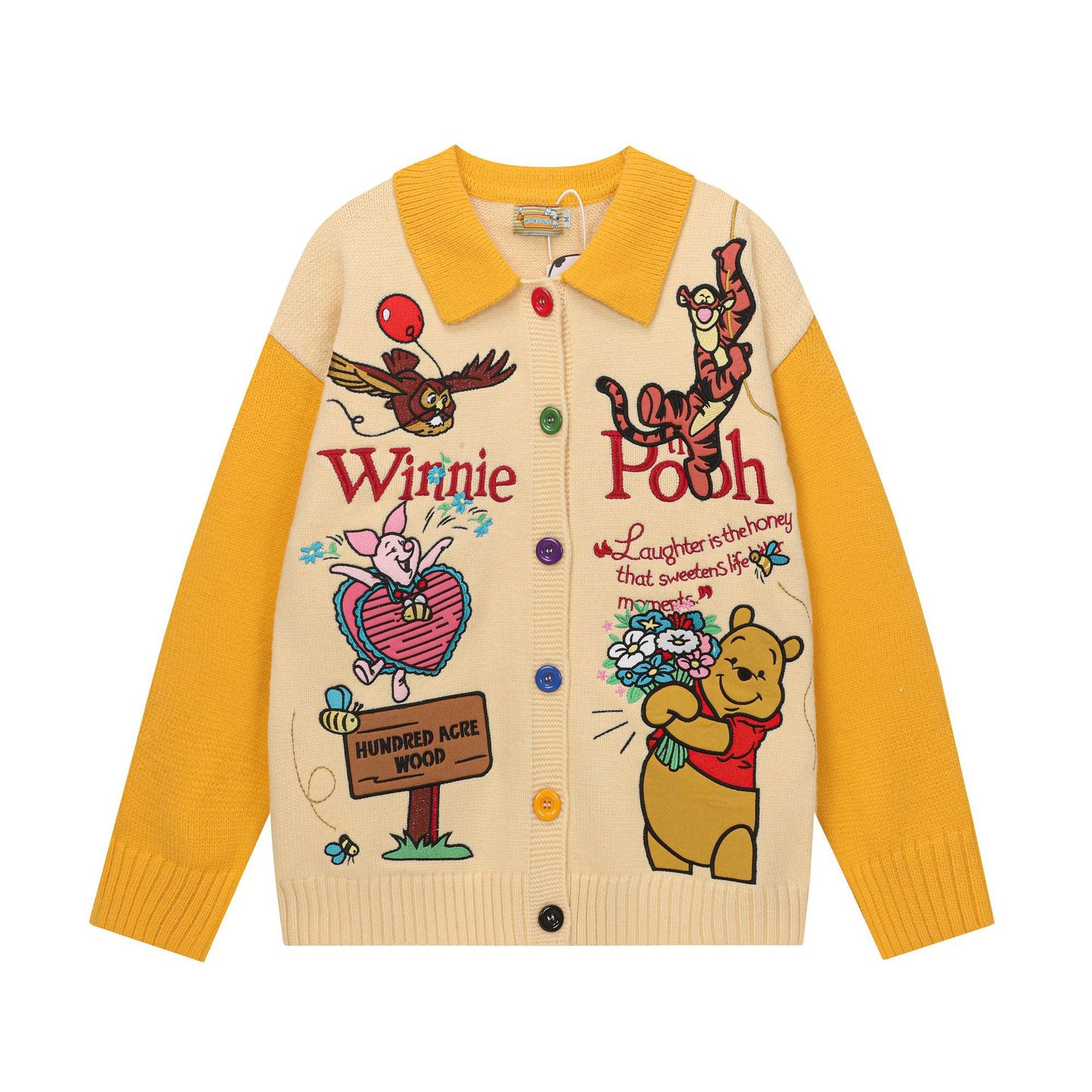 Cartoon Embroidery Color Block Kitty Knit Cardigan Unisex Loose Fit Niche Couple Sweater Jacket Streetwear | Kitty Cardi