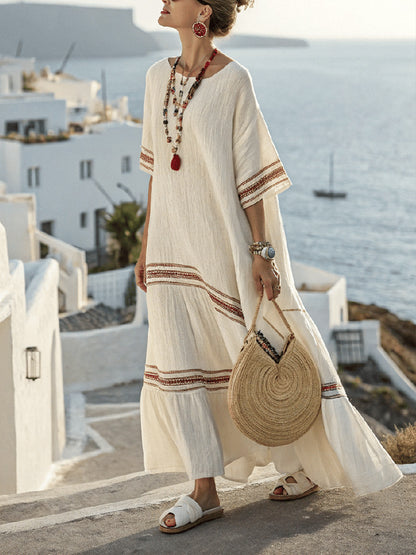 Women's Boho Linen Maxi Dress Oversized Kaftan Beach Cover Up Vacation Resort Dress