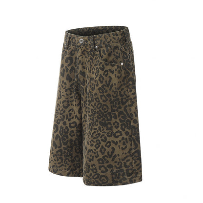 DARKAGE Vintage Leopard Print Denim Shorts / Jorts